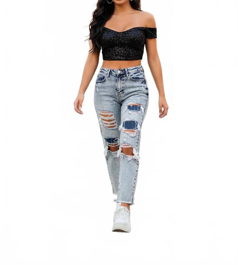 NEW KANCAN amy mom jeans in medium blue wash
